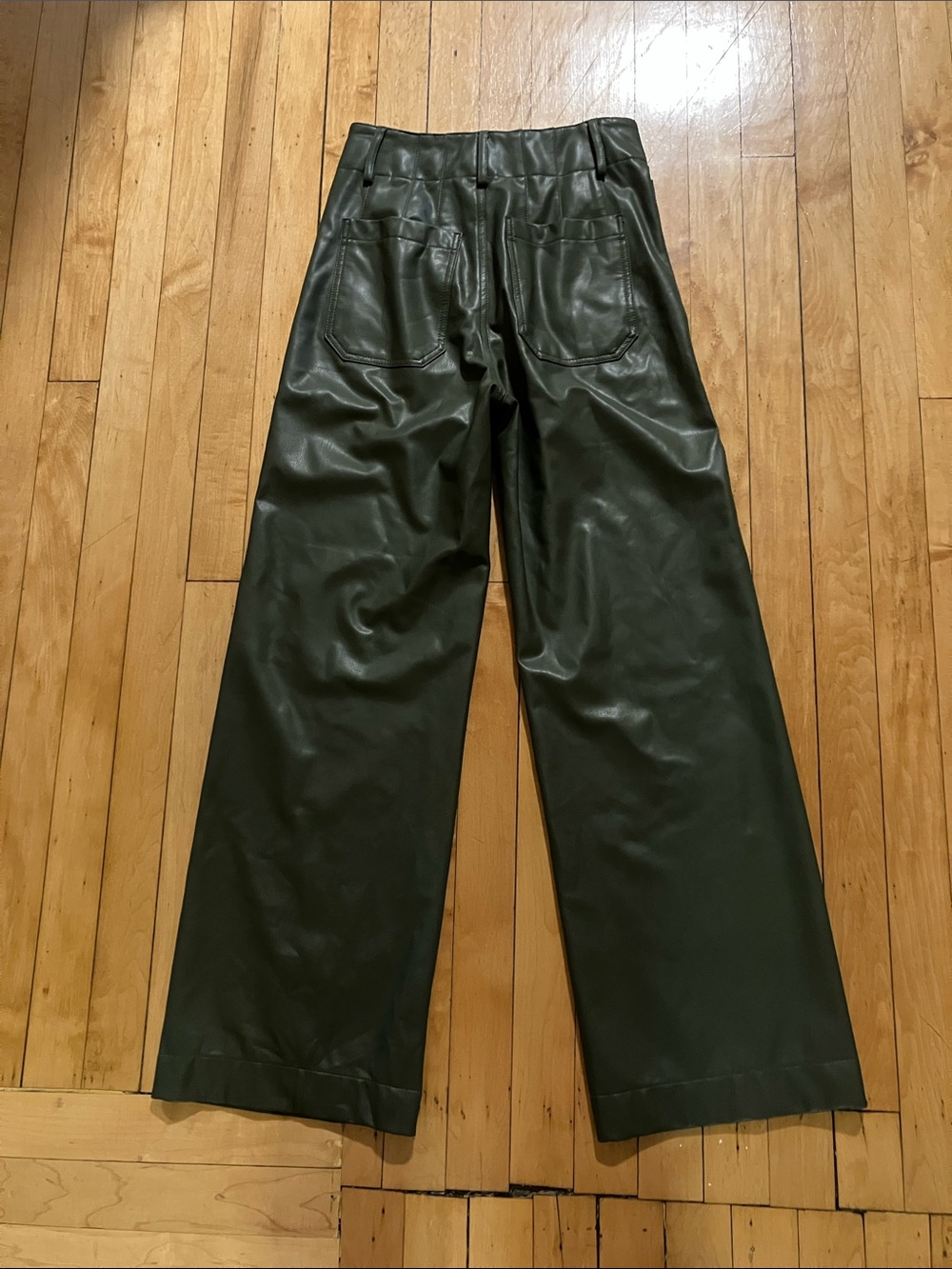 Maeve Colette Wide Leg Faux Cegan Leather Olive Green Cropped Pants 26 Tall - Picture 10 of 11